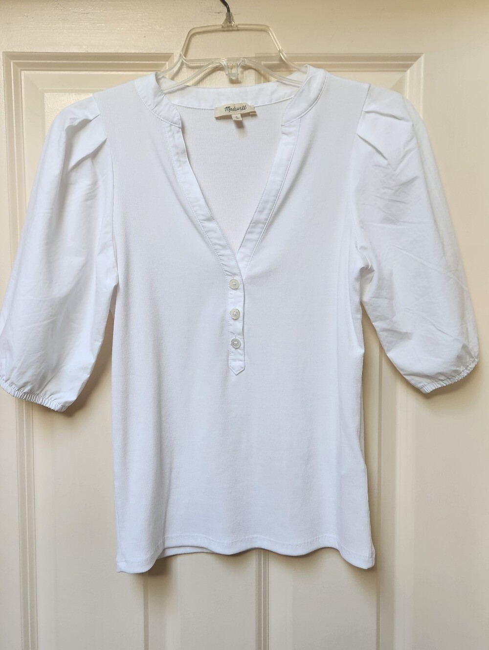 Madewell White V-Neck Puff-Sleeve Popover - Picture 3 of 10
